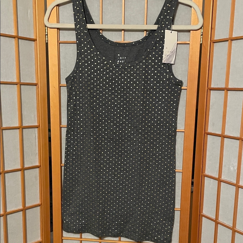 A New Day Women’s Size L Gray Gold Polka Dot Tank Top Discontinued NWT
